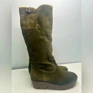 KORS Michael Kors Made in Italy Green Suede Winter Fur Wedge High Boots US 9